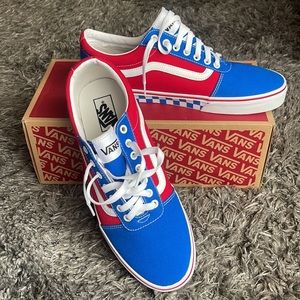 VANS WARD CHECKERED SHOES RED BLUE